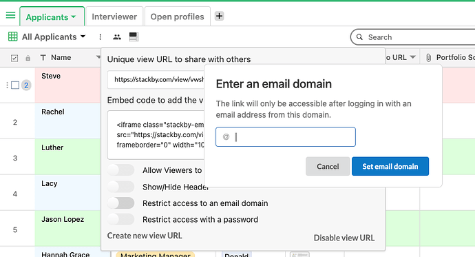 Restrict View Embed by Email Domain